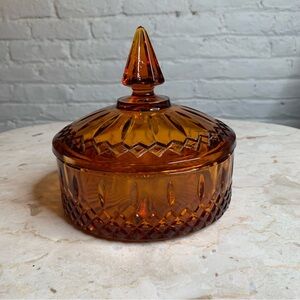 Vintage Indiana Glass Amber Glass Candy Dish with Lid